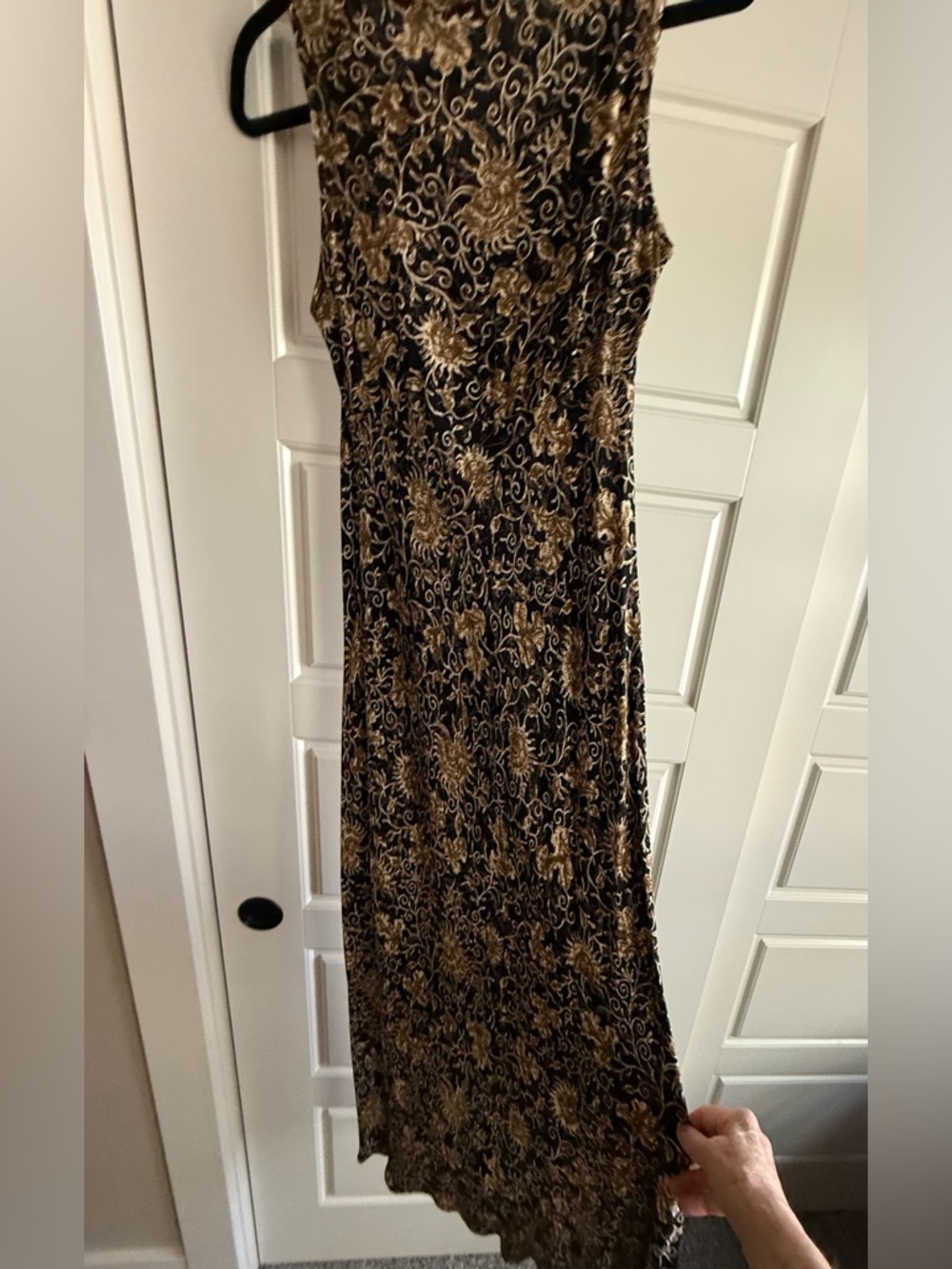 Karen Kane Black Maxi Dress with Gold Floral Embroidery